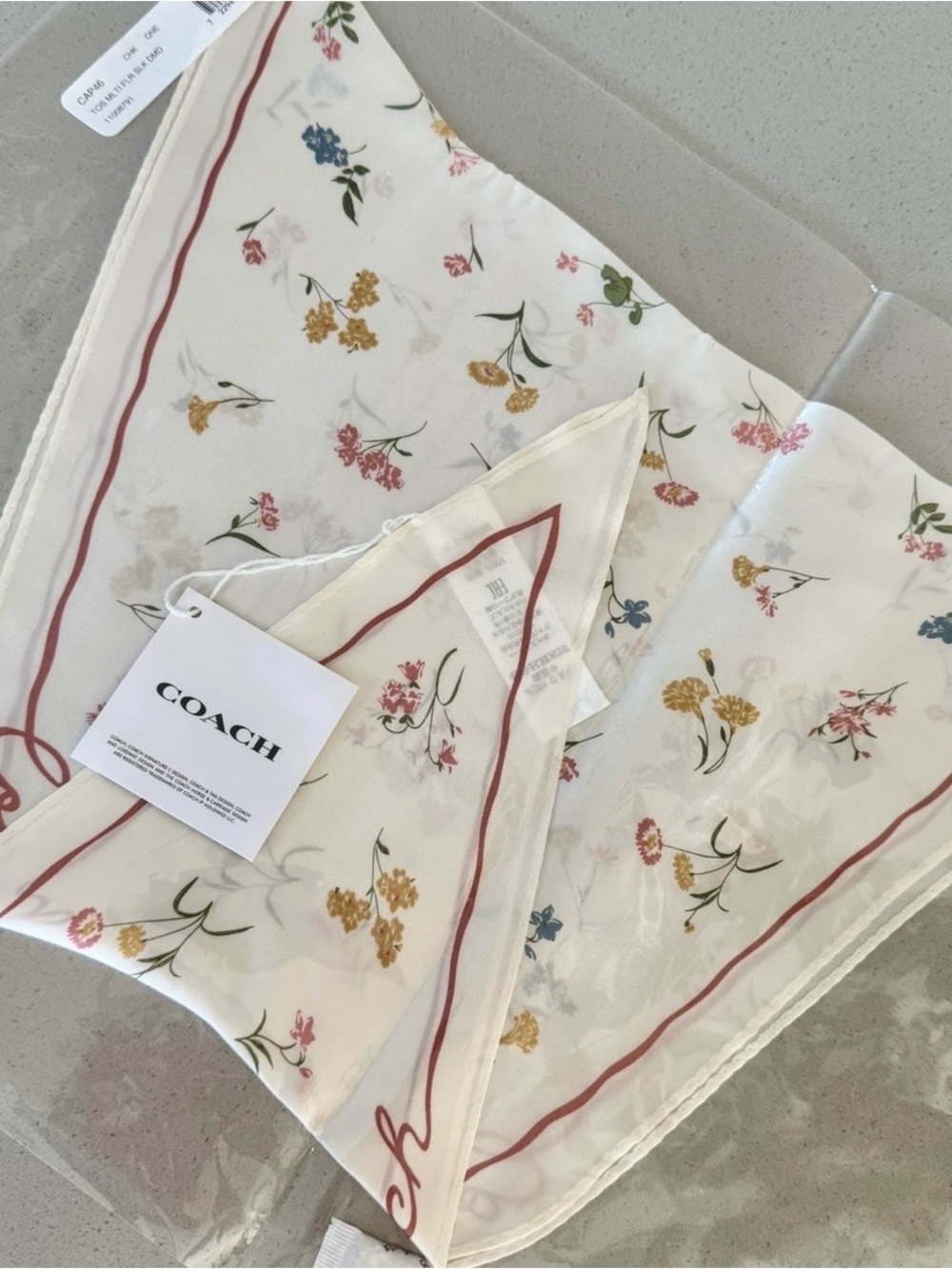 coach silk floral print diamond scarf NWT
